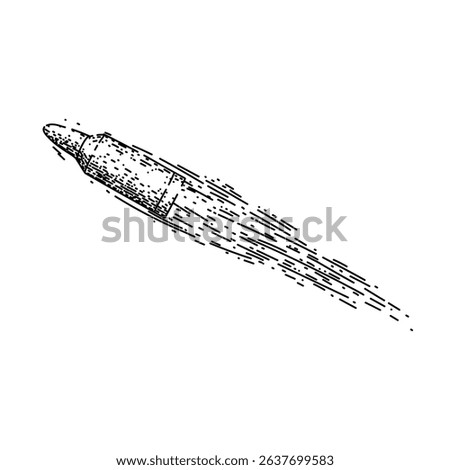 trajectory bullet flying hand drawn. velocity projectile, ammunition caliber, muzzle supersonic trajectory bullet flying vector sketch. isolated black illustration