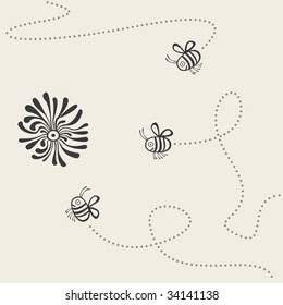 trajectory of flight of three bees