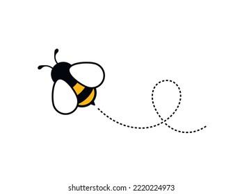 trajectory of a flying honey bee on a white background