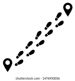 Trajectory of human footprints. Transition, route, distance from point to point. Vector illustration
