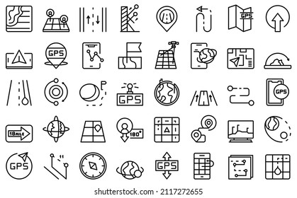Trajectory icons set outline vector. Business road. Compass earth