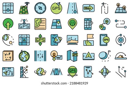 Trajectory Icons Set Outline Vector. Business Road. Compass Earth