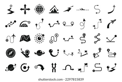 Trajectory icons set simple vector. Road compass. Earth gps