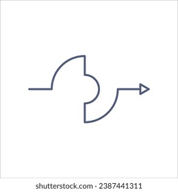 Esquema del icono de flecha de movimiento de trayectoria. Iniciar viaje. Comprobación de distancia. evitar obstáculos. Ilustración vectorial de material aislada en fondo blanco.