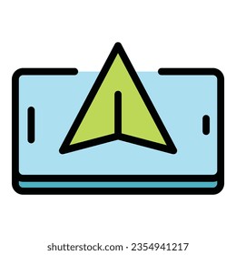 Vector de contorno del icono del plano de trayectoria. Lanzamiento de ruta. Color plano del pasador de movimiento