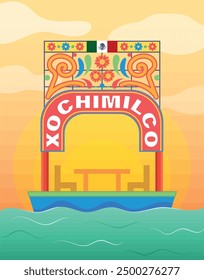 Trajinera ilustración de Xochimilco en México