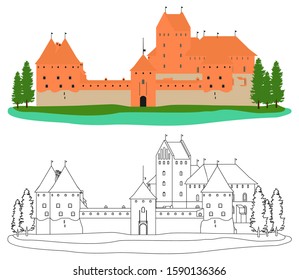 Trakai Island Castle colored and outline.