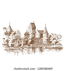 Trakai Island Castle. Engraving