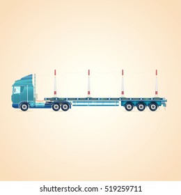 Tral. Three-axle tractor. Autotransporter. Vector illustration
