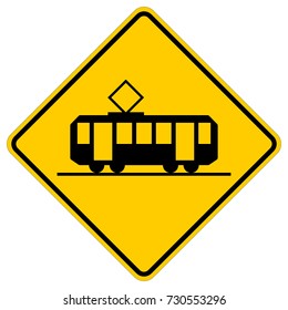 Tram Ahead Tramway Ahead Yellow Square Stock Vector (Royalty Free ...