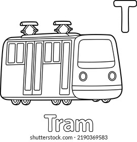 Tram Alphabet ABC Coloring Page T