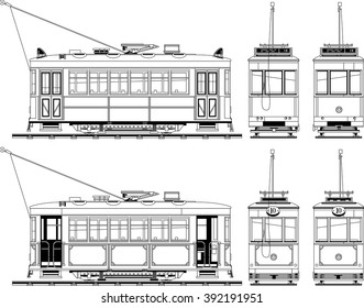 Tram. Black and white.