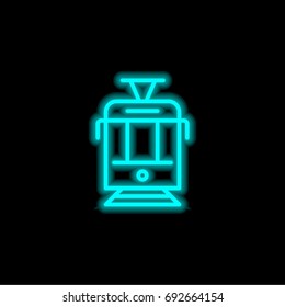 Tram blue glowing neon ui ux icon. Glowing sign logo vector