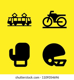 tram, boxing, motorbike and helmet vector icon set. Sample icons set for web and graphic design