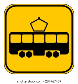 Tram button on white background. Vector illustration.
