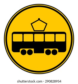 Tram button on white background. Vector illustration.