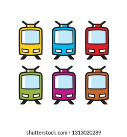 tram car icon color variations isolated on white vector drawing