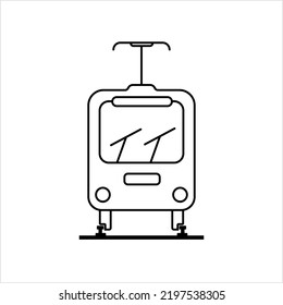 Tram Car Icon, Rail Vehicle Streetcar, Electric Trolley Passenger Car Vector Art Illustration