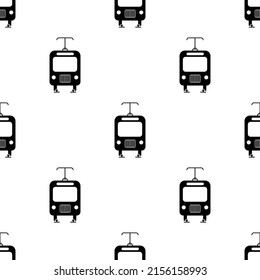 Tram Car Icon Seamless Pattern, Rail Vehicle Streetcar, Electric Trolley Passenger Car Vector Art Illustration