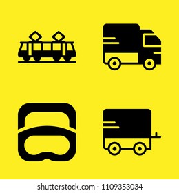 tram, caravan, truck and diving vector icon set. Sample icons set for web and graphic design