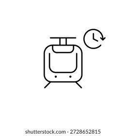 Tranvía y reloj. Horarios de llegada del transporte público, planificación de rutas programadas y seguimiento. Icono de Vector de trazo perfecto y editable