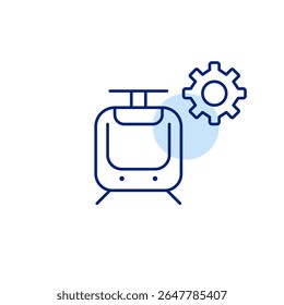 Tram and cogwheel. Public transit settings, tram system control, route management, vehicle maintenance, transportation optimization. Pixel perfect, editable stroke vector icon