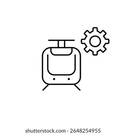 Tram and cogwheel. Public transit settings, tram system control, route management, vehicle maintenance, transportation optimization. Pixel perfect, editable stroke vector icon