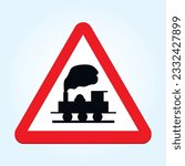 Tram crossing ahead sign. Spanish Warning sign P6
