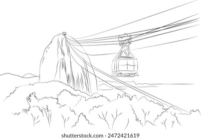 tram drawing on suspended cables