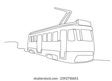 A tram driving side view. Tram one-line drawing