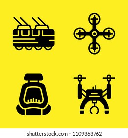 tram, drone, drone and safety seat vector icon set. Sample icons set for web and graphic design