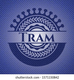 Tram emblem with jean background. Vector Illustration. Detailed.