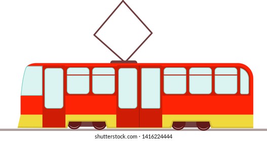 Tram flat color image on transparent background.