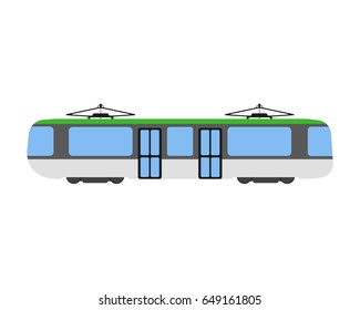 Tram flat icon and logo. Cartoon Vector illustration.