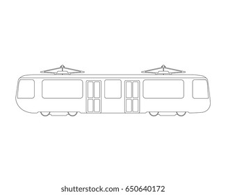 Tram flat icon and logo. Outline Vector illustration.