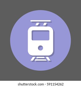 Tram flat icon. Round colorful button, circular vector sign with shadow effect. Flat style design