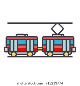 Tram flat line illustration, concept vector isolated icon 