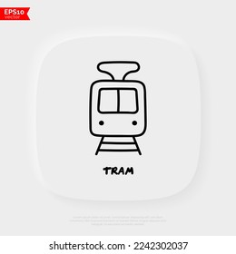 Icono del doodle de la vista frontal del tranvía. Transporte público. Ilustración vectorial.