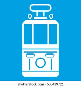 Tram front view icon white isolated on blue background vector illustration