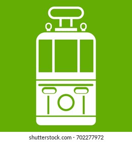 Tram front view icon white isolated on green background. Vector illustration