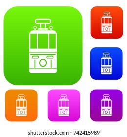 Tram front view set icon color in flat style isolated on white. Collection sings vector illustration