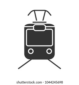 Tram Glyph Icon. Silhouette Symbol. Tramcar, Streetcar. Trolley Car. Negative Space. Vector Isolated Illustration