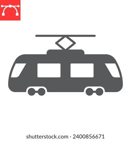 Tram glyph icon, transportation and streetcar, tramway vector icon, vector graphics, editable stroke solid sign, eps 10.
