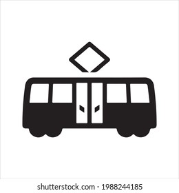 Tram icon, black. Vector and glyph