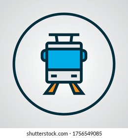 Símbolo de línea coloreado con icono de tranvía. El tranvía aislado de primera calidad es de diseño.