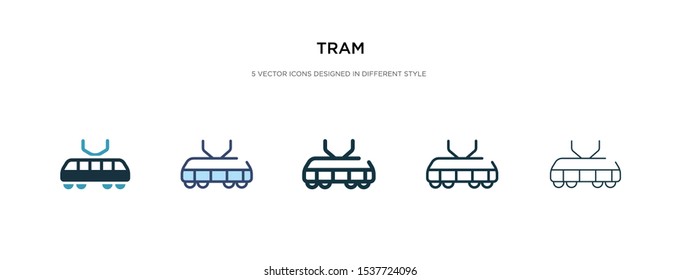 tram icon in different style vector illustration. two colored and black tram vector icons designed in filled, outline, line and stroke style can be used for web, mobile, ui