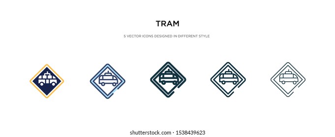 tram icon in different style vector illustration. two colored and black tram vector icons designed in filled, outline, line and stroke style can be used for web, mobile, ui