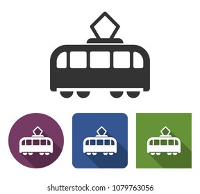 Tram icon in different variants with long shadow
