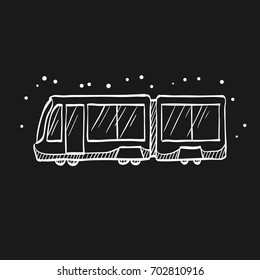 Tram icon in doodle sketch lines. Metro, urban, public transport 