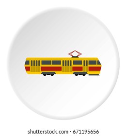 Tram icon in flat circle isolated vector illustration for web